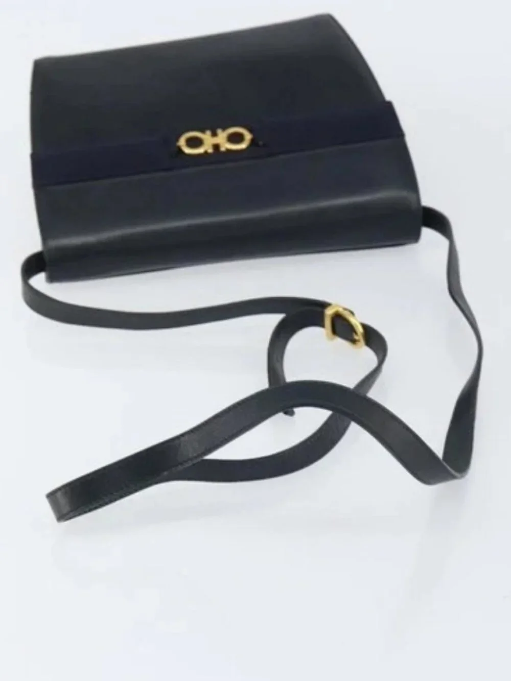 Salvatore Ferragamo Shoulder Bag Leather Black Gold Auth 152686